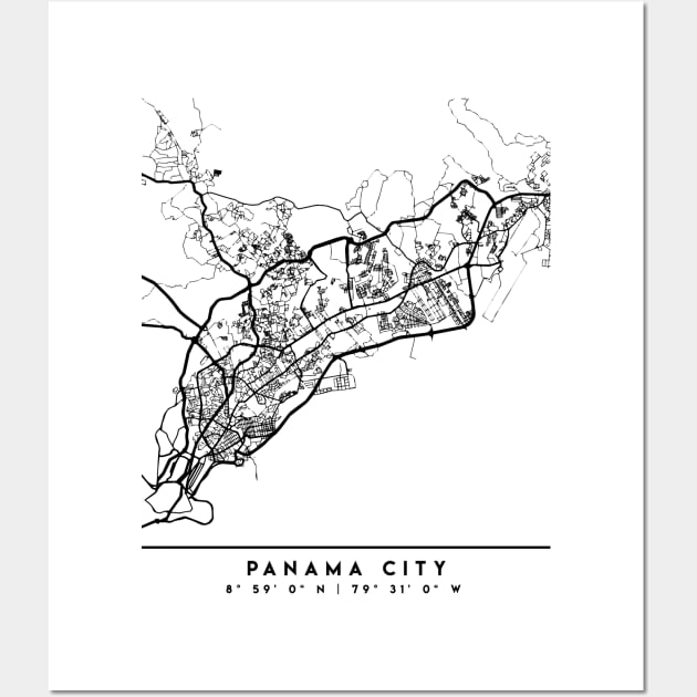 PANAMA CITY PANAMA BLACK CITY STREET MAP ART Wall Art by deificusArt